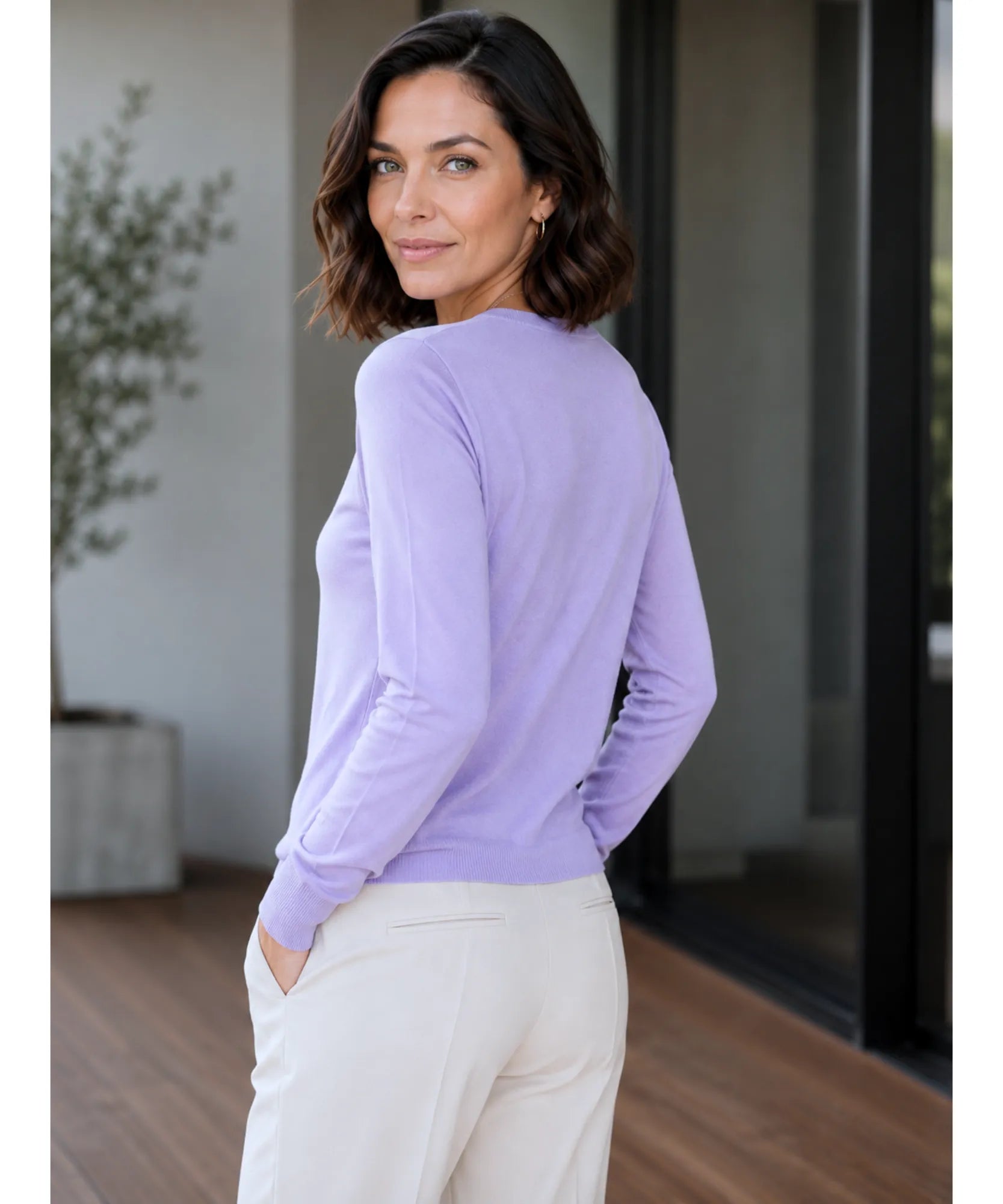 Comprar Blusa feminina de malha de lã com cashemere e manga longa elegante barato ANELLIMN