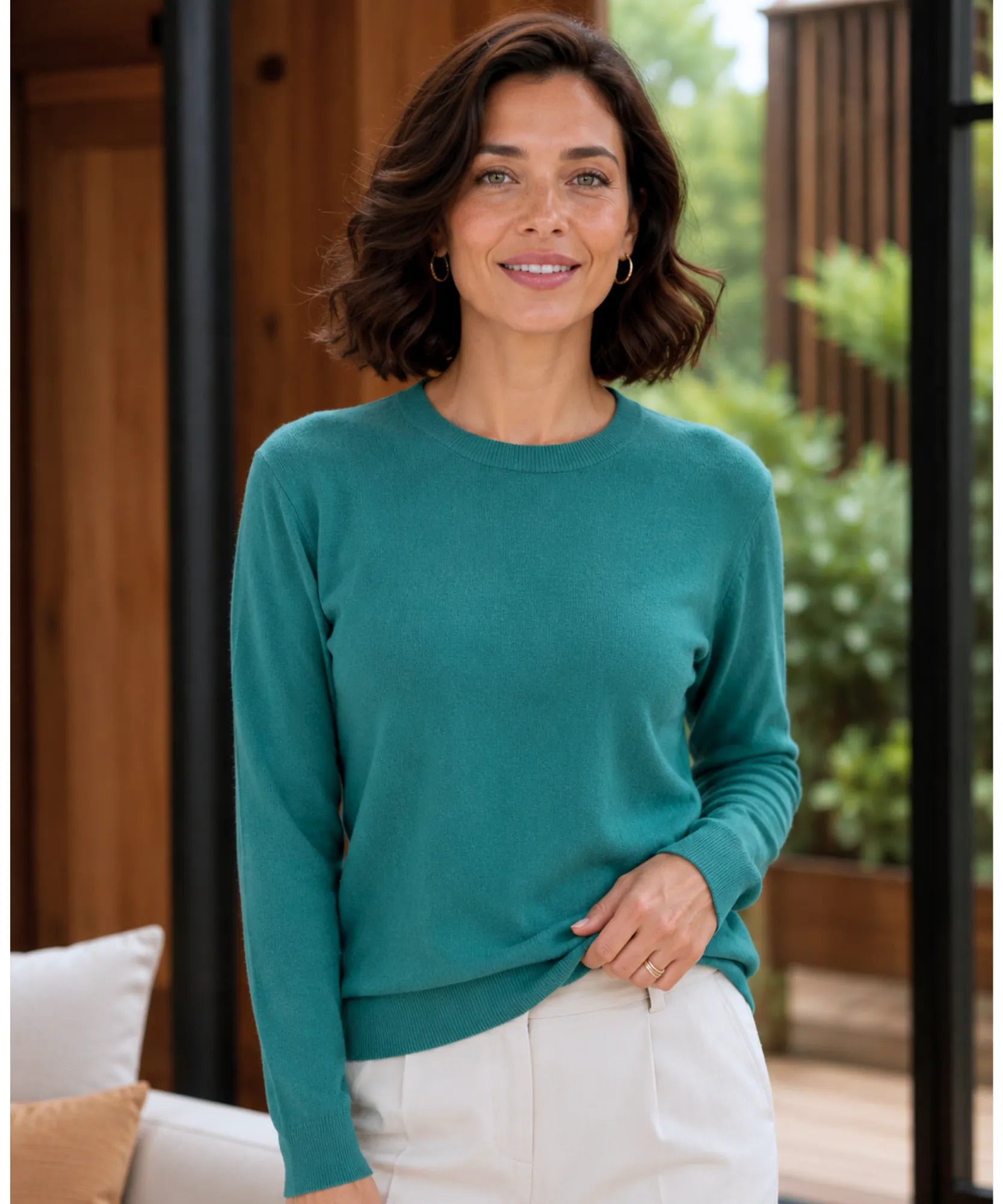 Comprar Blusa feminina de malha de lã com cashemere e manga longa elegante barato ANELLIMN