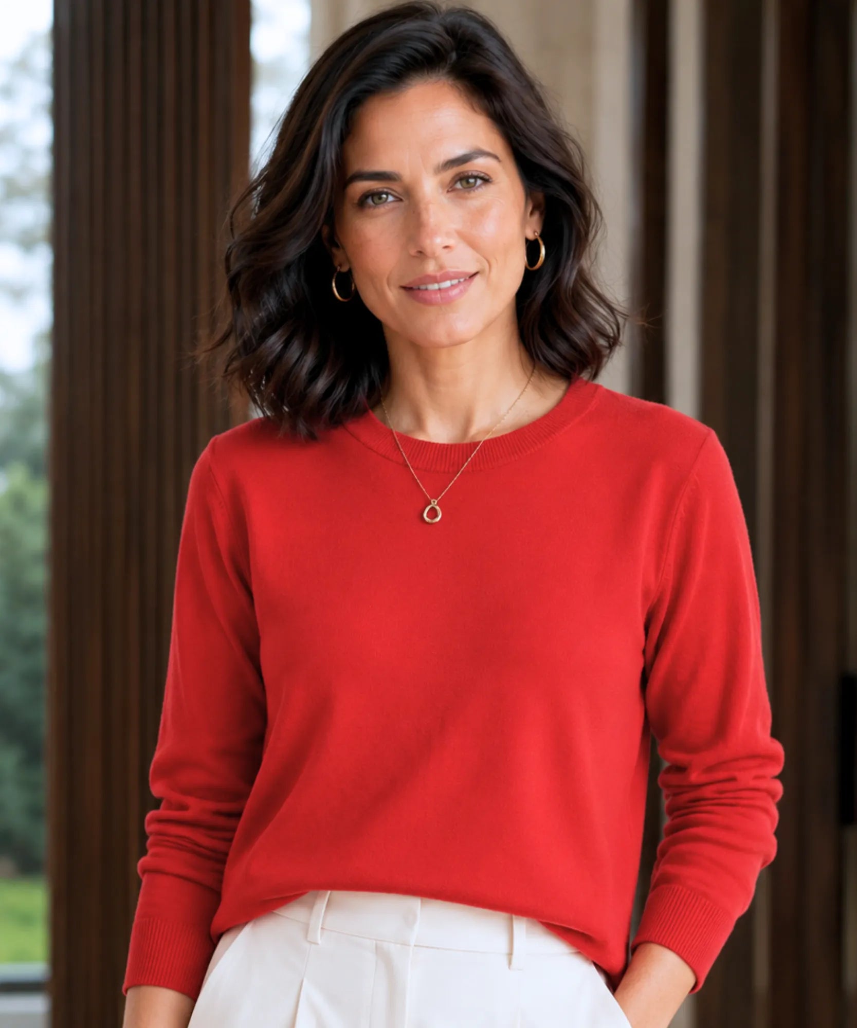 Comprar Blusa feminina de malha de lã com cashemere e manga longa elegante barato ANELLIMN