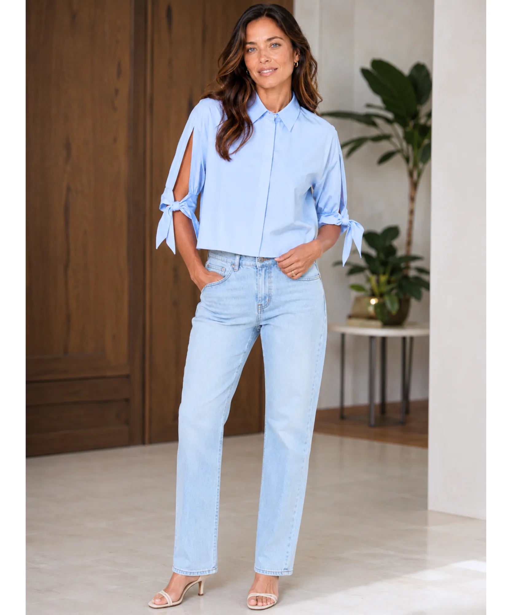 Comprar blusa feminina manga longa laço amarração solta elegante social trabalho listrada básica casual verão em promoção ANELLIMN