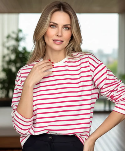 Comprar blusa feminina manga longa listrada algodão básica casual confortável em promoção ZARA
