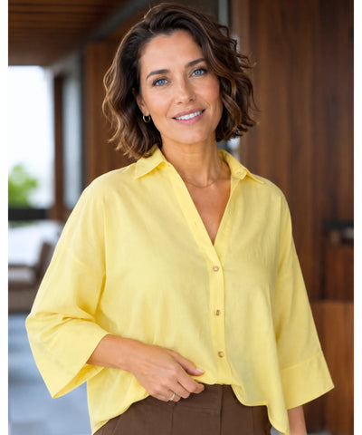 Comprar blusa feminina manga longa algodão linho modelagem ampla casual trabalho barato ou em promoção ANELLIMN