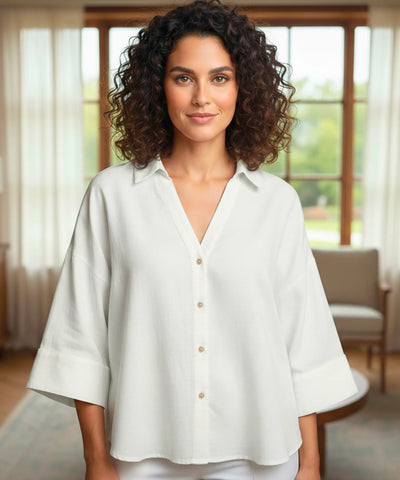 Comprar blusa feminina manga longa algodão linho branco modelagem ampla casual trabalho barato ou em promoção ZARA
