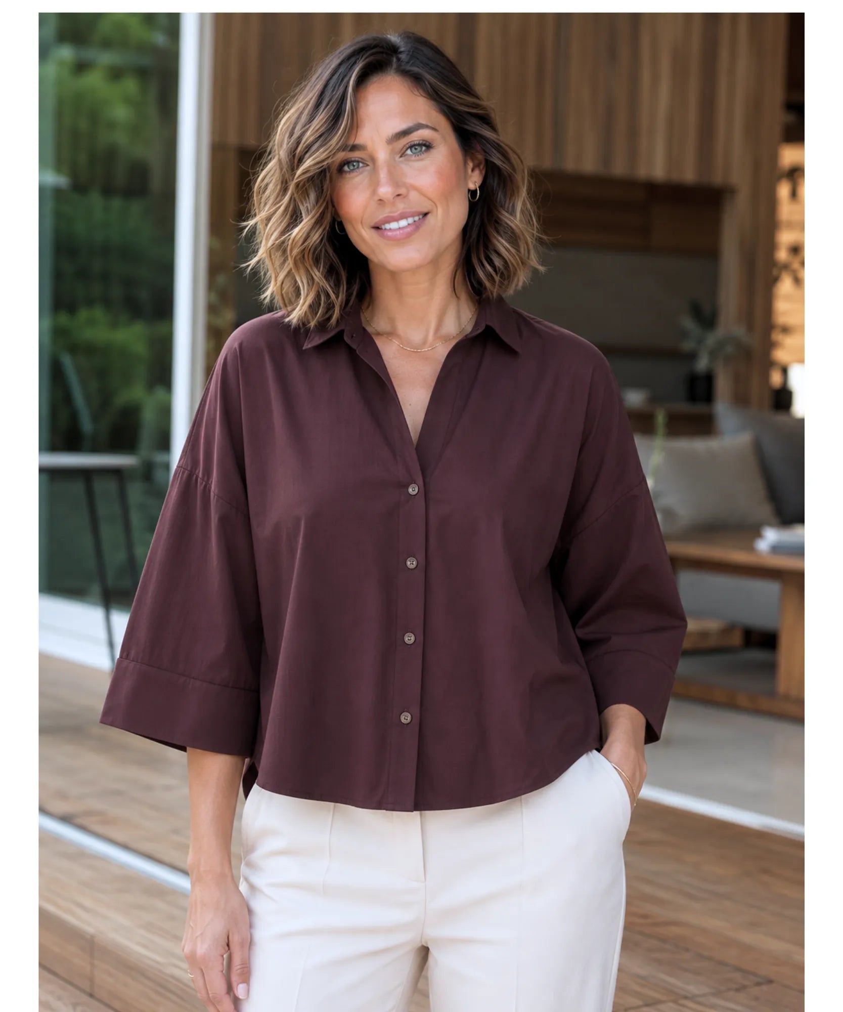 Comprar blusa feminina manga longa algodão linho modelagem ampla casual trabalho barato ou em promoção ANELLIMN