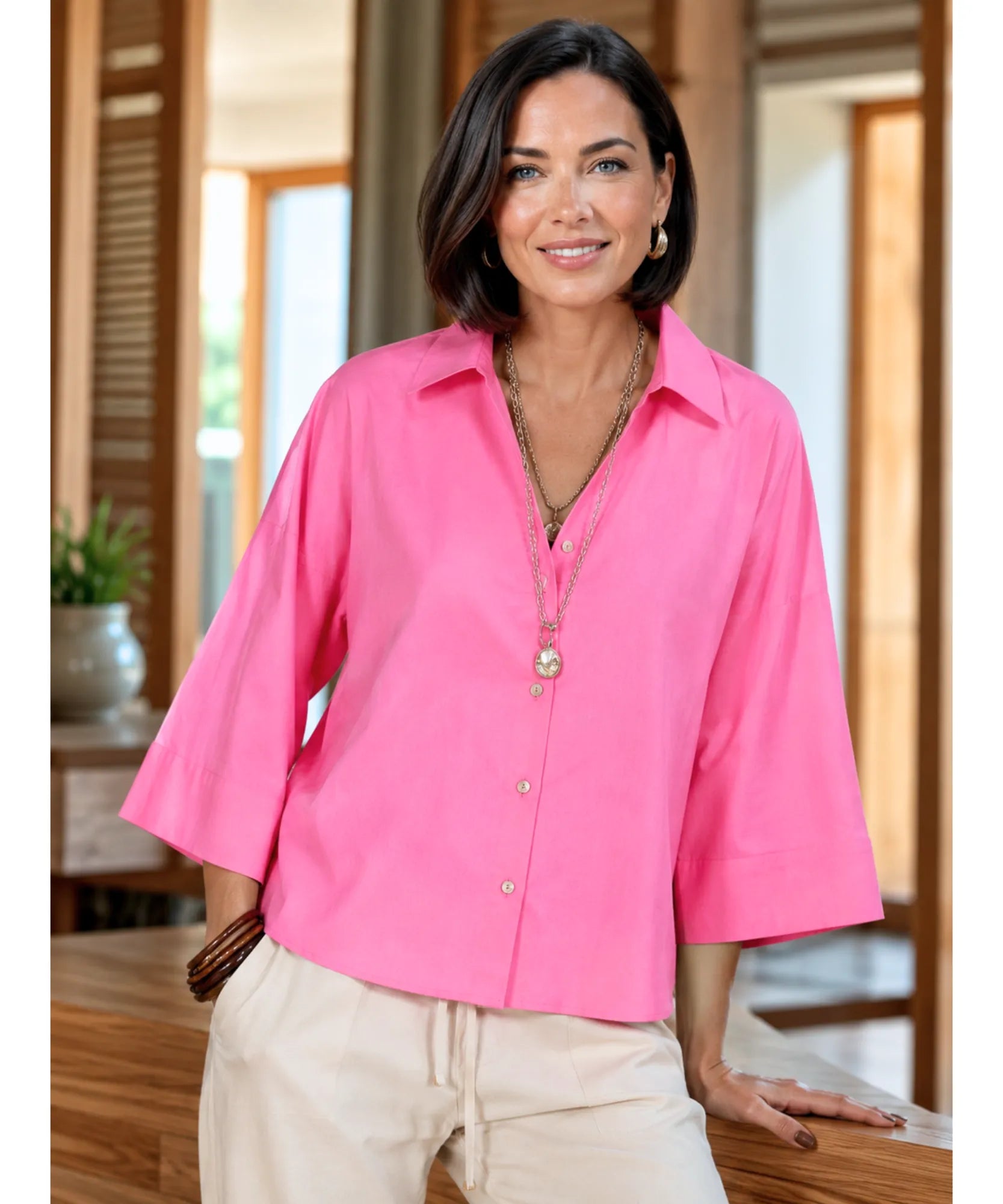 Comprar blusa feminina manga longa algodão linho modelagem ampla casual trabalho barato ou em promoção ANELLIMN