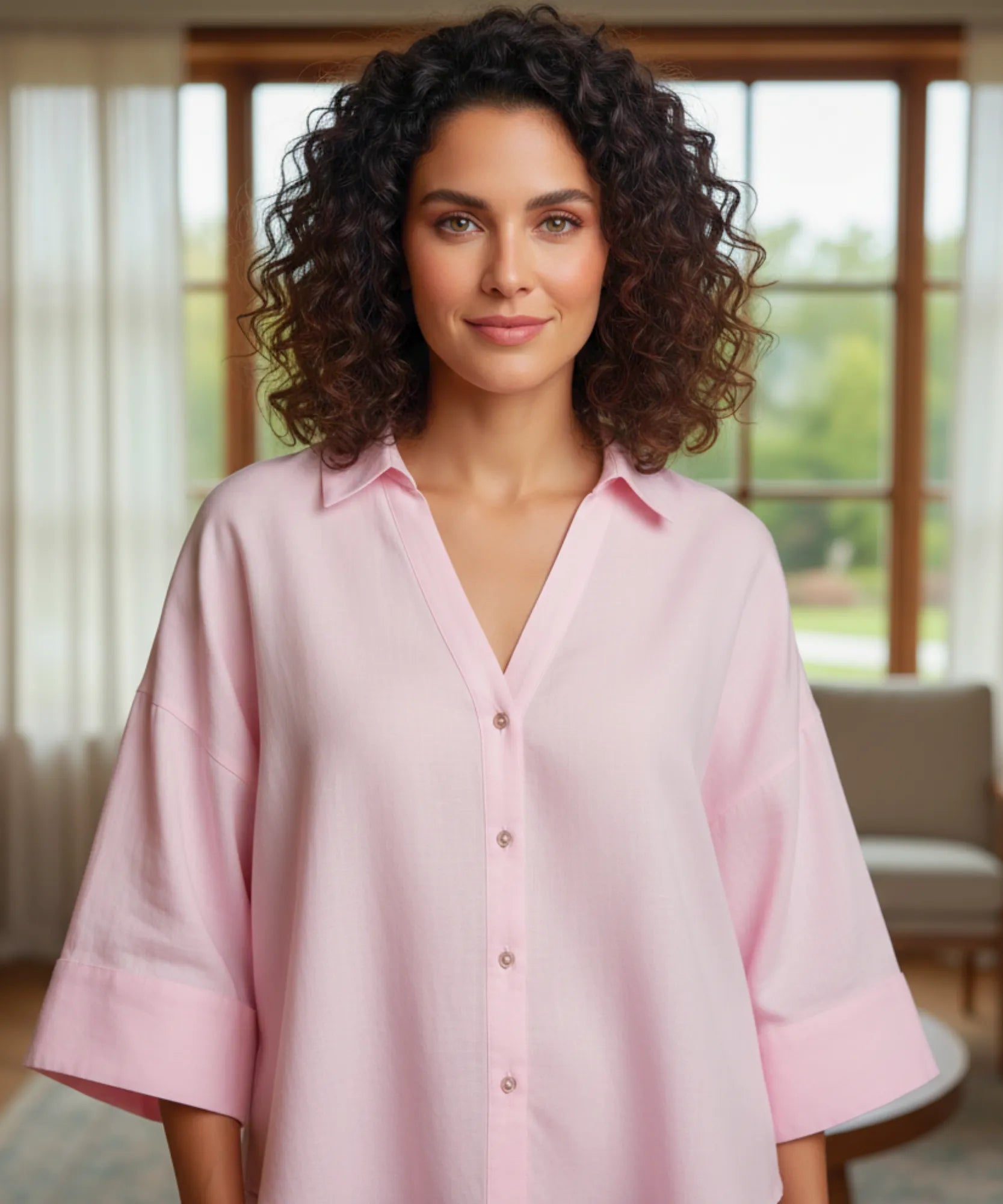 Comprar blusa feminina manga longa algodão linho rosa modelagem ampla casual trabalho barato ou em promoção ZARA
