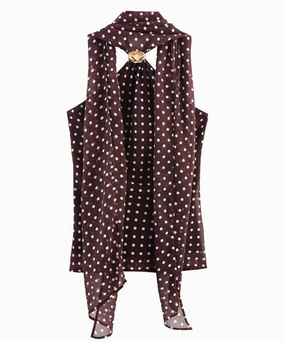 Blusa Feminina Marrom Poá Frente Única Elegante | Vicki