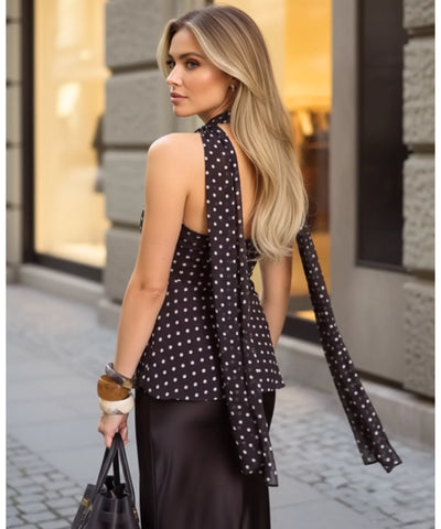 Blusa Feminina Marrom Poá Frente Única Elegante | Vicki