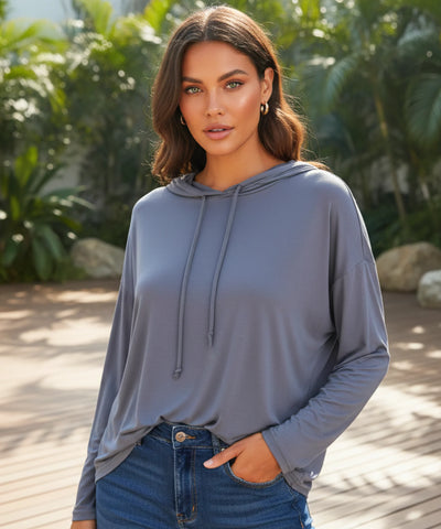 Comprar Blusa feminina modal manga longa com capuz oversized confortável respirável barato