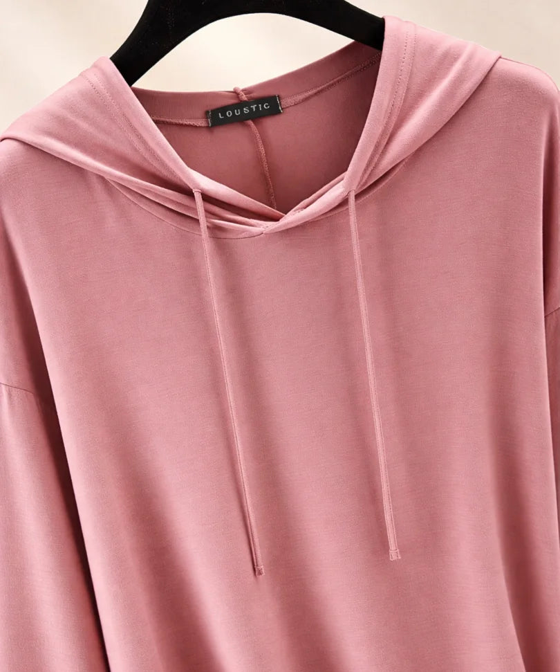 Comprar Blusa feminina modal manga longa com capuz oversized confortável respirável barato