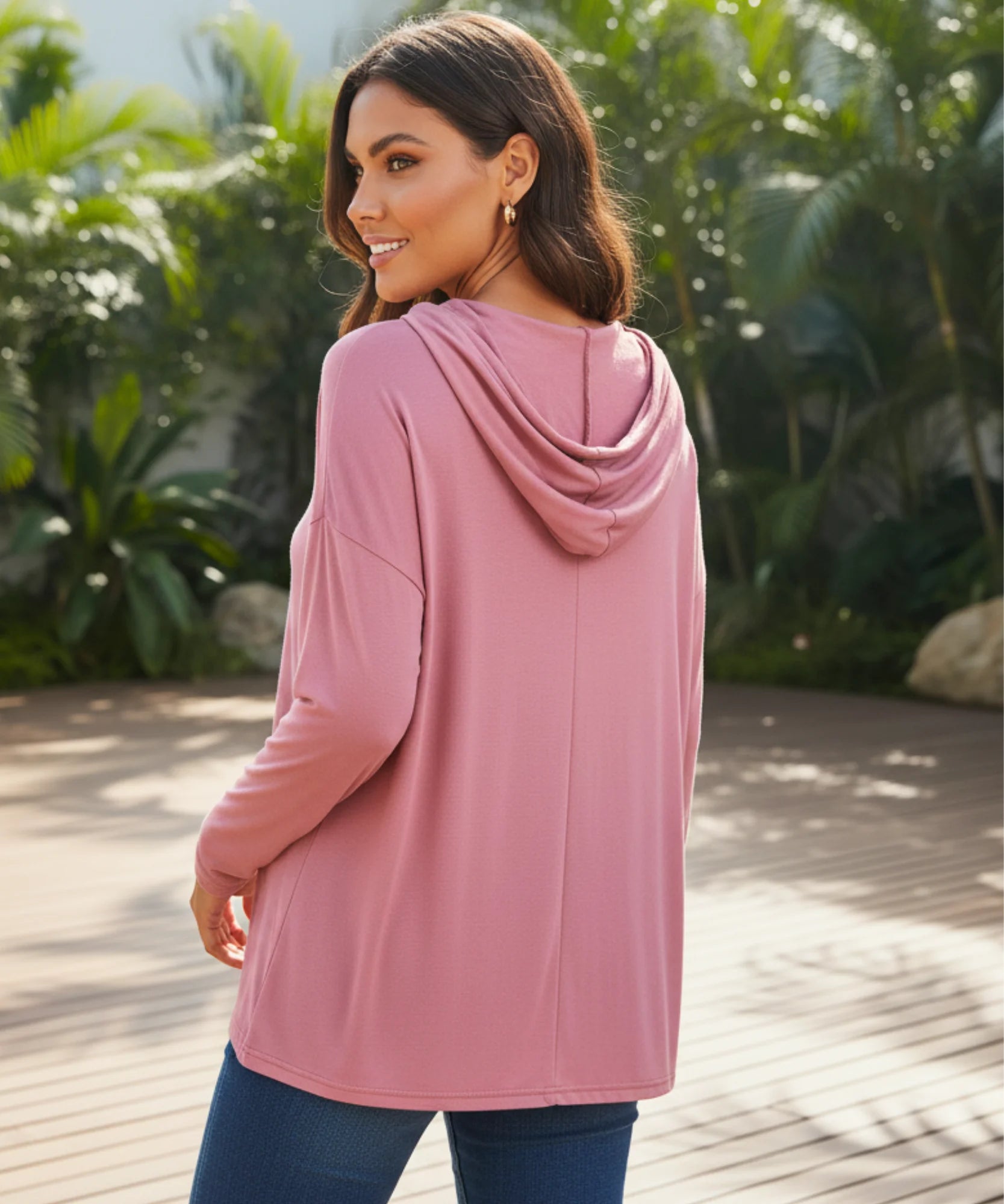 Comprar Blusa feminina modal manga longa com capuz oversized confortável respirável barato