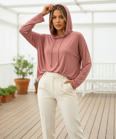 Comprar Blusa feminina modal manga longa com capuz oversized confortável respirável barato