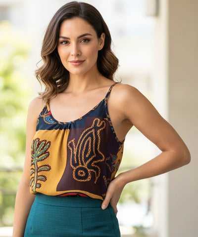 Comprar blusa feminina regata estampada com alças em algodão leve fluida para verão e casual em promoção