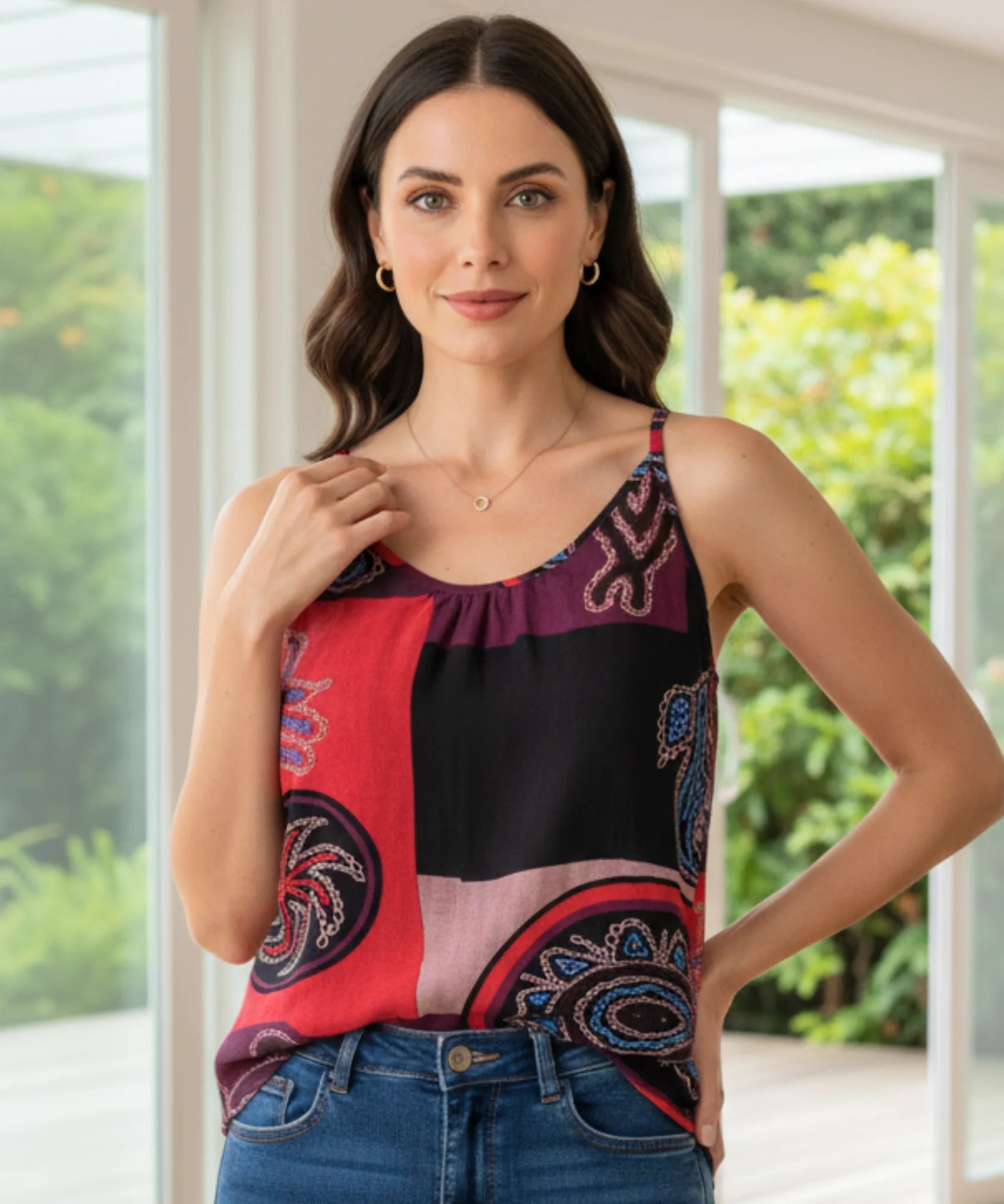 Comprar blusa feminina regata estampada com alças em algodão leve fluida para verão e casual em promoção