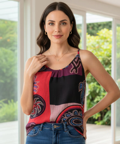Comprar blusa feminina regata estampada com alças em algodão leve fluida para verão e casual em promoção