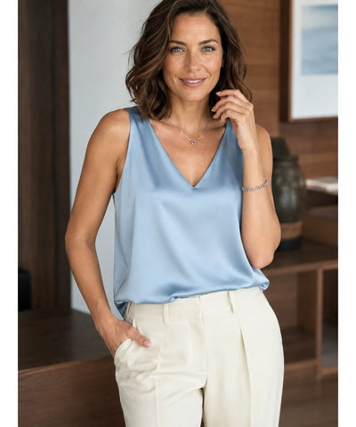 Comprar blusa feminina social de cetim com decote para looks sofisticados de trabalho ou eventos noturnos barato ANELLIMN