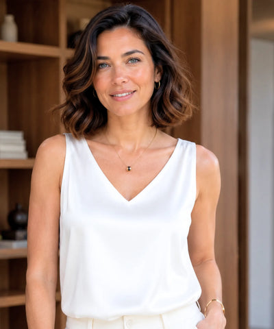Comprar blusa feminina social de cetim com decote para looks sofisticados de trabalho ou eventos noturnos barato ANELLIMN