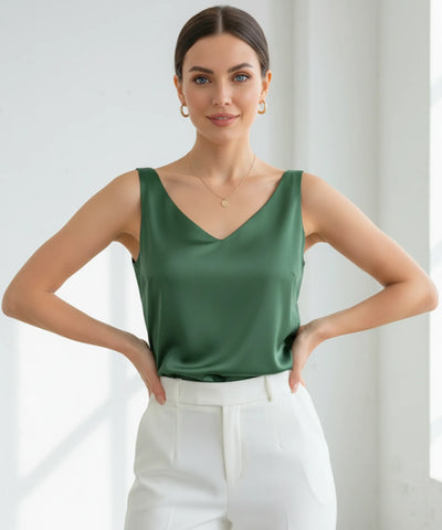 Blusa Feminina Social de Cetim Decote V Elegante | Liam