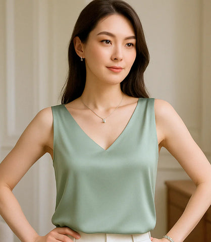 Blusa Feminina Social de Cetim Decote V Elegante | Liam
