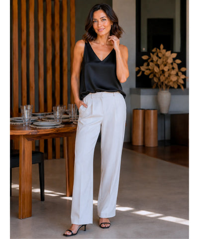 Comprar blusa feminina social de cetim com decote para looks sofisticados de trabalho ou eventos noturnos barato ANELLIMN