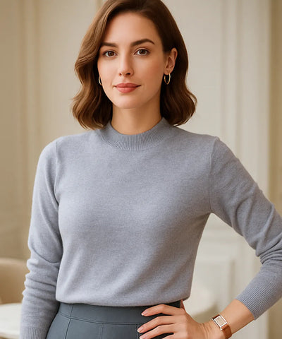 Comprar blusa feminina de tricot cinza  com gola e manga longa elegante para meia-estação barato ANELLIMN

