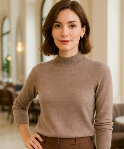Comprar blusa feminina de tricot marrom com gola e manga longa elegante para meia-estação barato ANELLIMN

