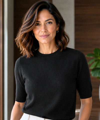 Comprar blusa feminina de tricot modal gola estruturada elegante para looks versáteis no dia a dia ou em ambientes casuais refinados barato ANELLIMN