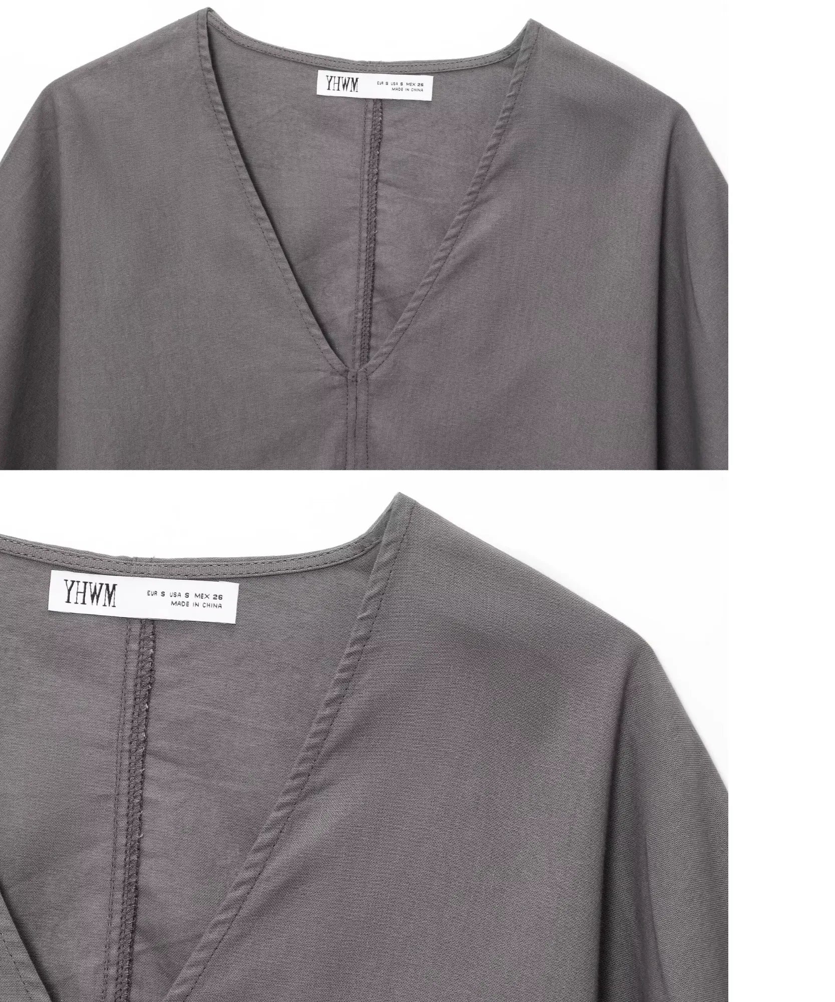 Comprar conjunto kimono feminino decote V acabamento em linho cinza barato Anellimn