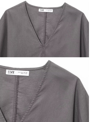 Comprar conjunto kimono feminino decote V acabamento em linho cinza barato Anellimn