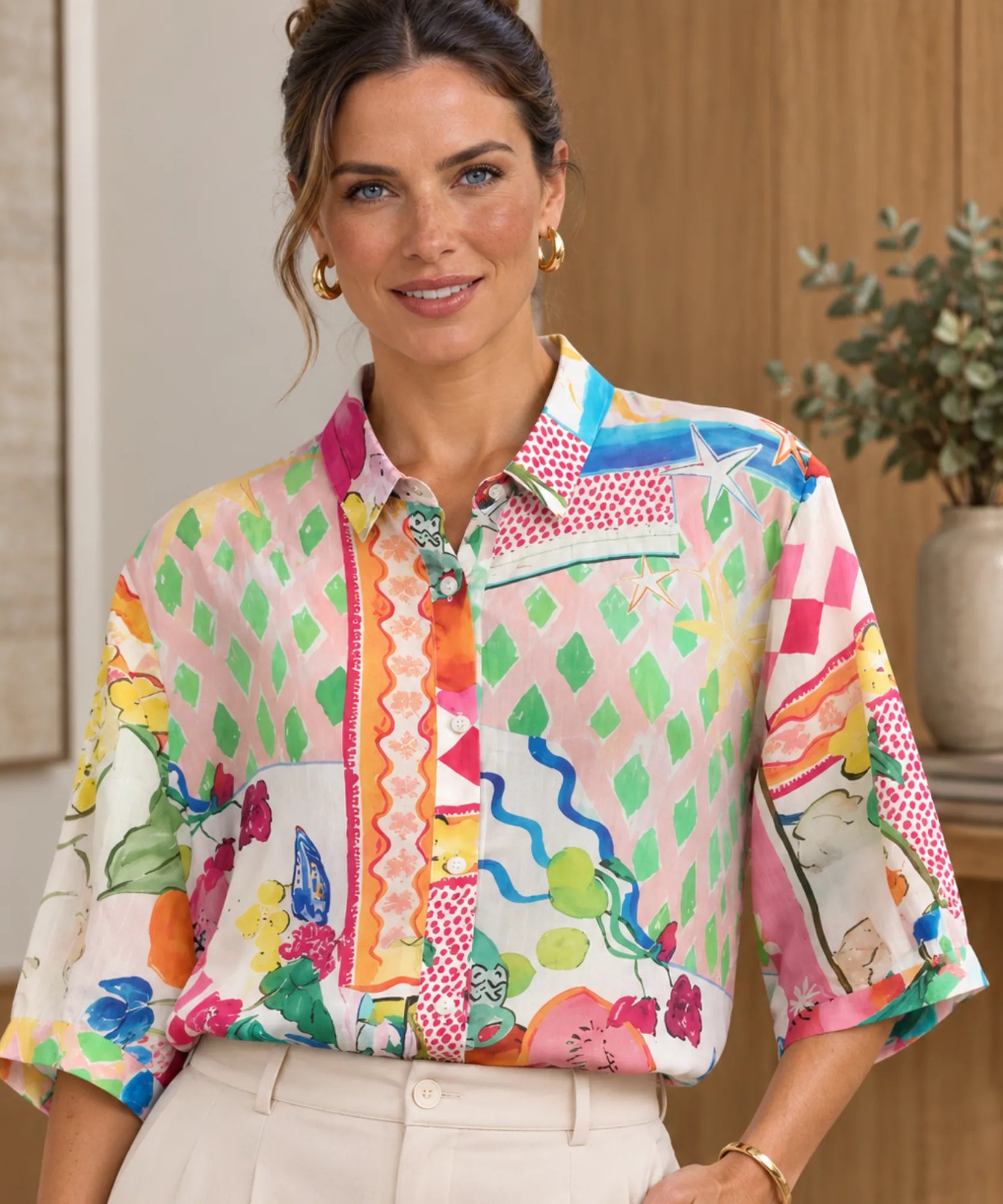 Comprar blusa de linho feminina floral em promoção Anellimn