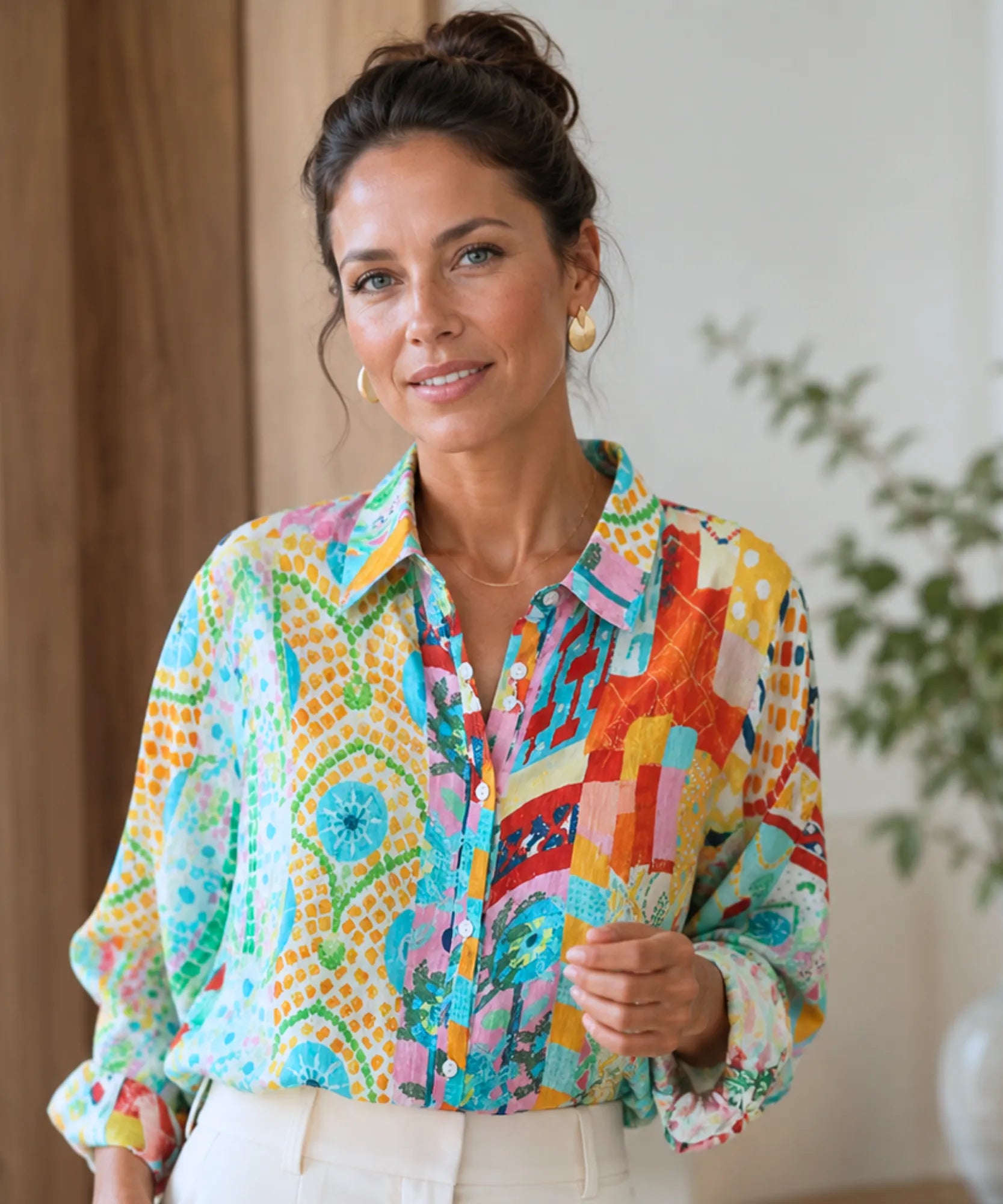 Comprar blusa de linho feminina floral em promoção Anellimn