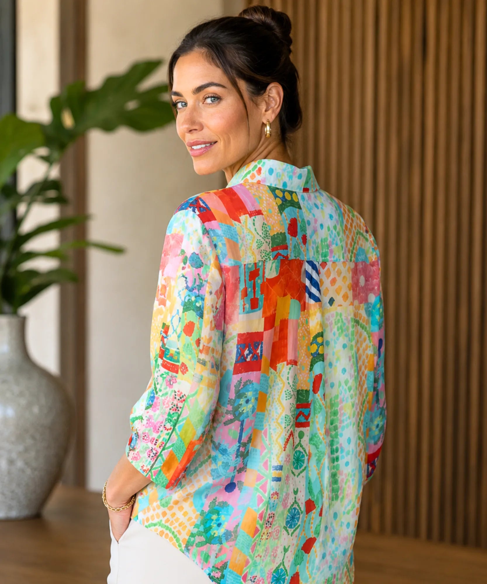 Comprar blusa de linho feminina floral em promoção Anellimn