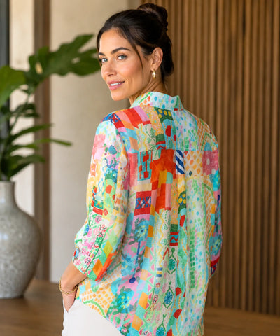 Comprar blusa de linho feminina floral em promoção Anellimn