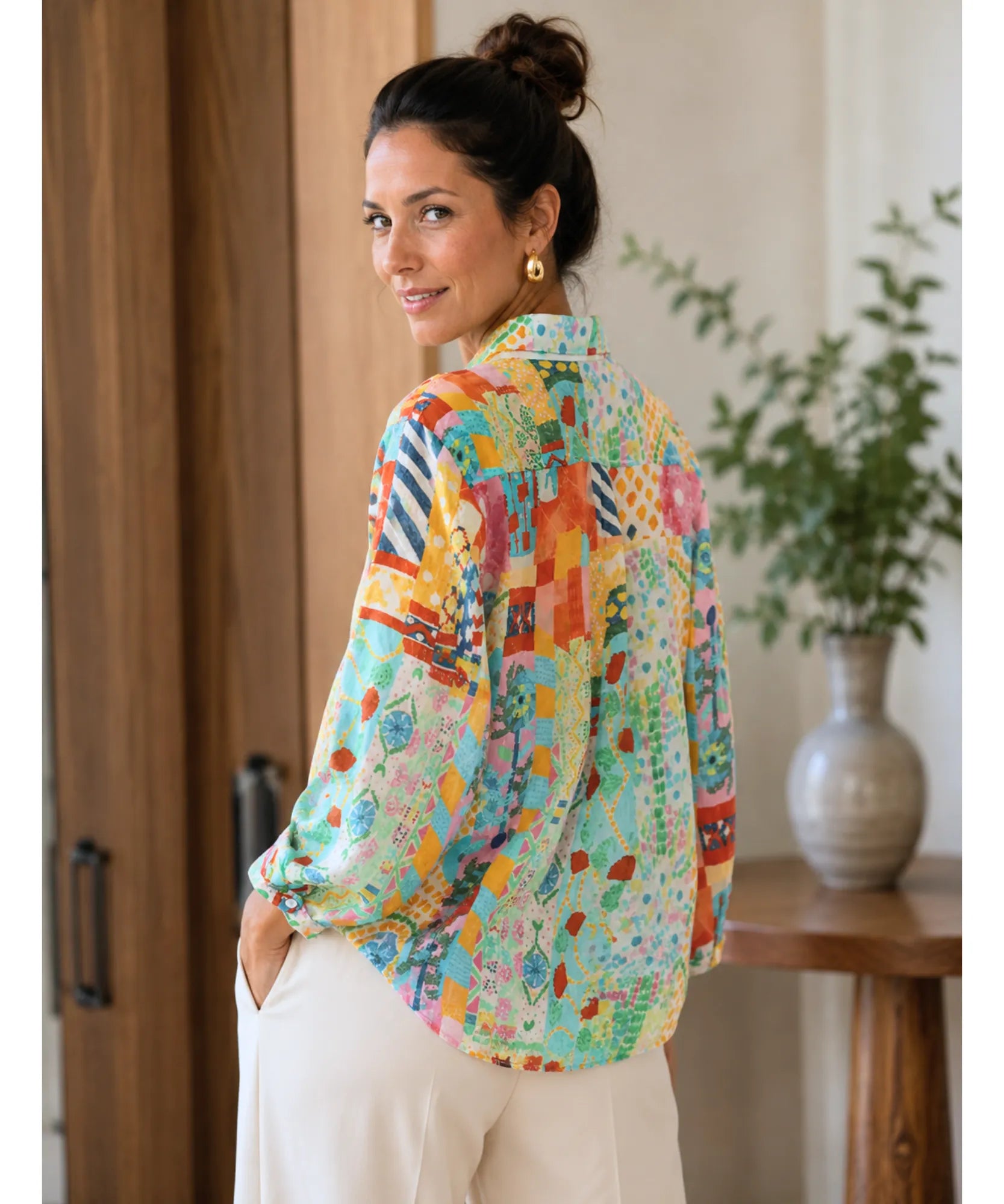 Comprar blusa de linho feminina floral em promoção Anellimn