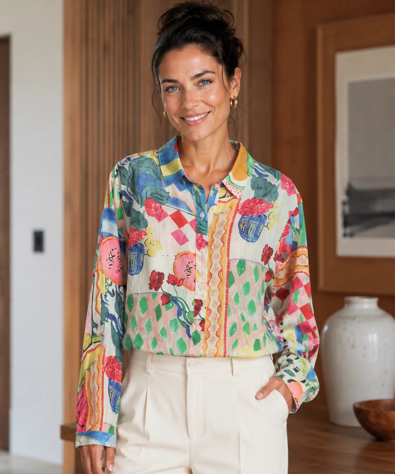 Comprar blusa de linho feminina floral em promoção Anellimn