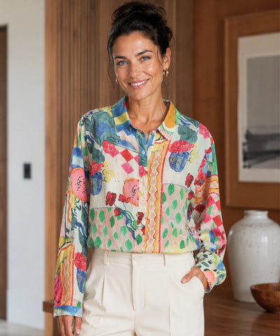 Comprar blusa de linho feminina floral em promoção Anellimn