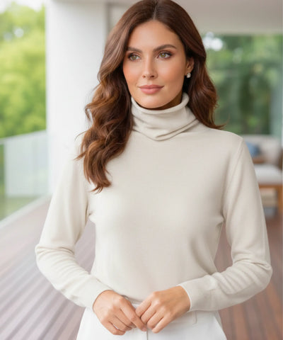 Comprar blusa de malha feminina gola alta em tricot macio com fio cashmere para looks elegantes no outono e inverno barato ANELLIMN