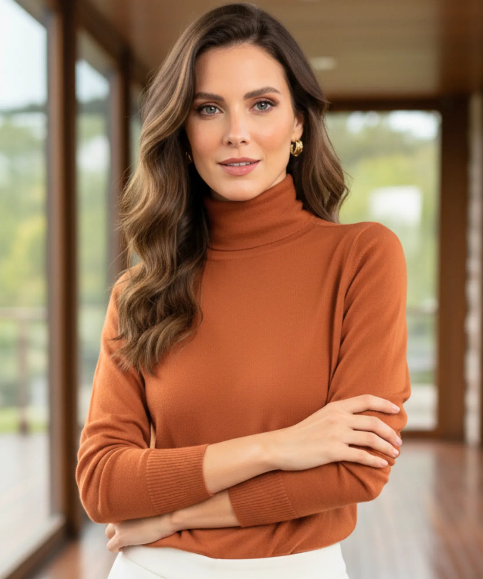 Comprar blusa de malha feminina gola alta em tricot macio com fio cashmere para looks elegantes no outono e inverno barato ANELLIMN