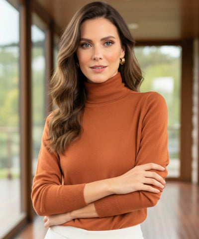 Comprar blusa de malha feminina gola alta em tricot macio com fio cashmere para looks elegantes no outono e inverno barato ANELLIMN