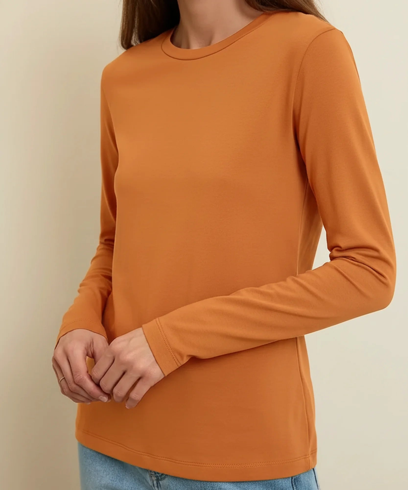 Comprar blusa manga longa feminina 100% algodão gola redonda segunda pele básica barato ZA