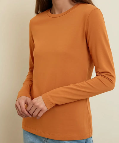 Comprar blusa manga longa feminina 100% algodão gola redonda segunda pele básica barato ZA