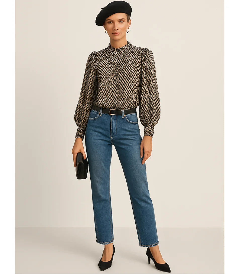 Comprar blusa manga longa feminina chiffon com estampa para looks casuais e elegantes no trabalho em promoção ZARA
