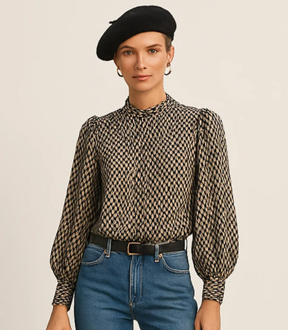 Comprar blusa manga longa feminina chiffon com estampa para looks casuais e elegantes no trabalho em promoção ZARA
