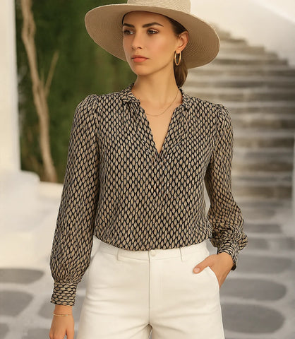 Comprar blusa manga longa feminina chiffon com estampa para looks casuais e elegantes no trabalho em promoção ZARA
