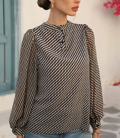 Blusa Manga Longa Feminina Chiffon com Estampa Elegante | Mavie