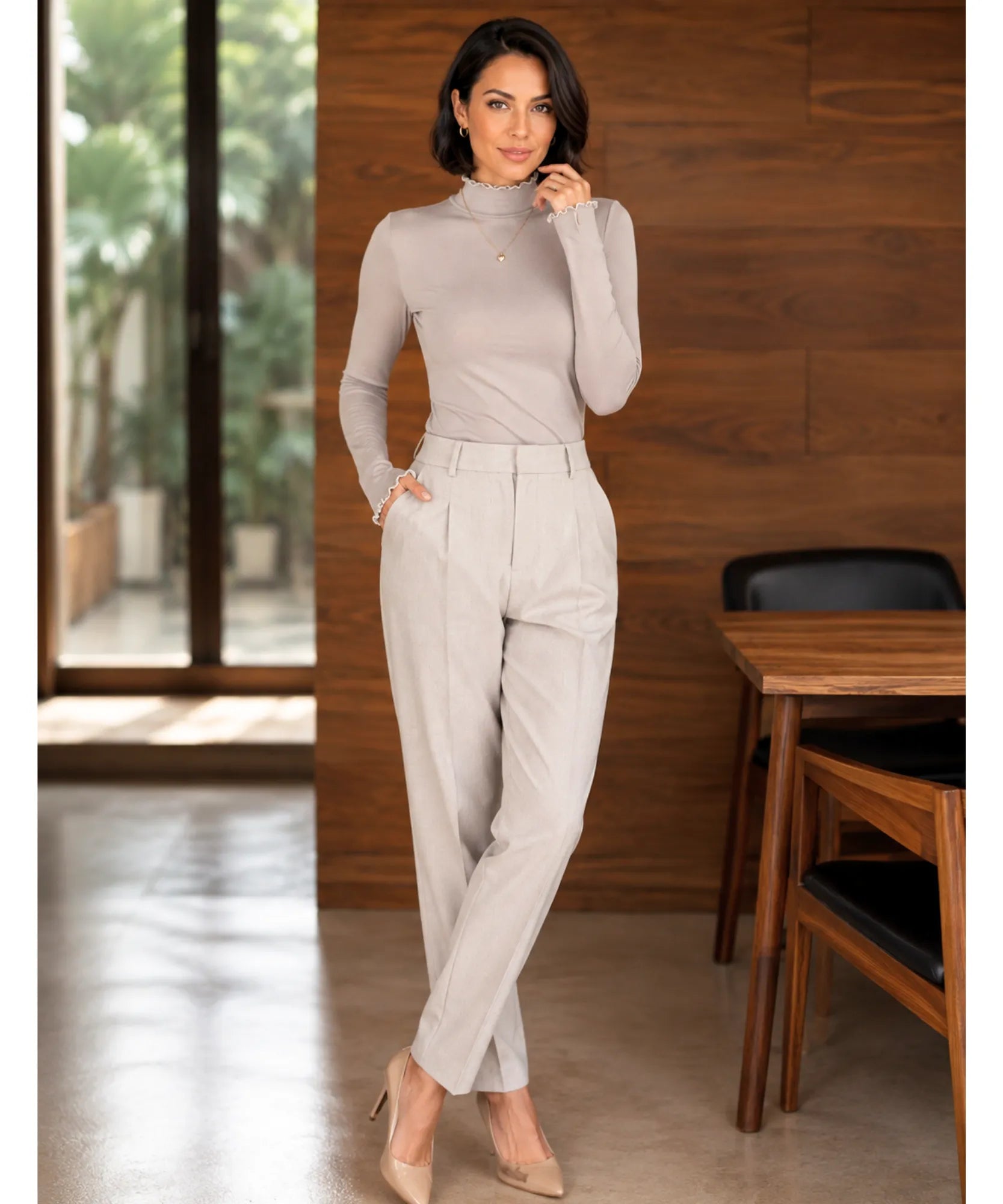 Comprar blusa manga longa malha poliamida gola alta barra ondulada para os dias frios em promoção barato ANELLIMN 