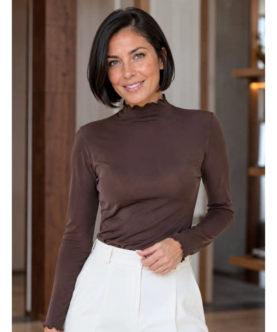 Comprar blusa manga longa malha poliamida gola alta barra ondulada para os dias frios em promoção barato ANELLIMN 