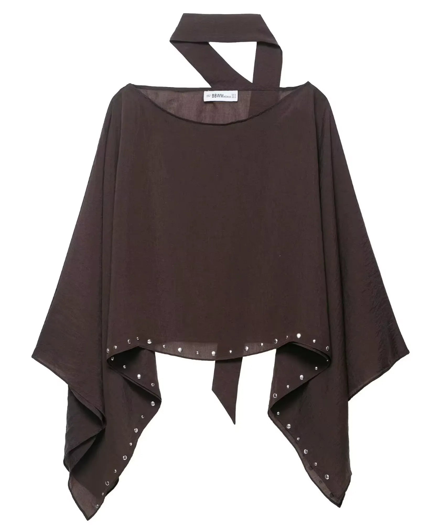 Comprar blusa manga morcego curta gola lenço marrom em promoção Anellimn
