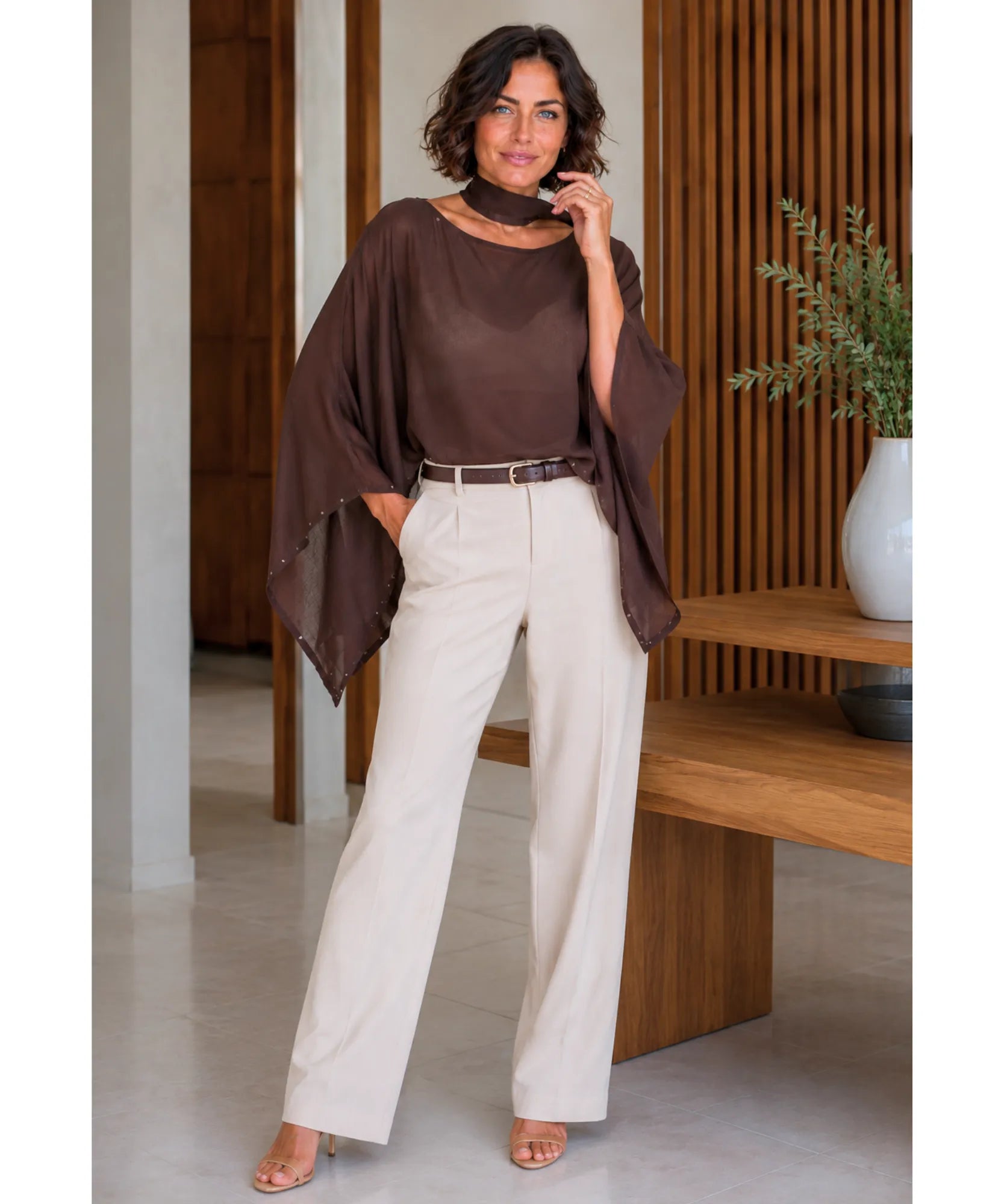 Comprar blusa manga morcego curta marrom solta em promoção Anellimn
