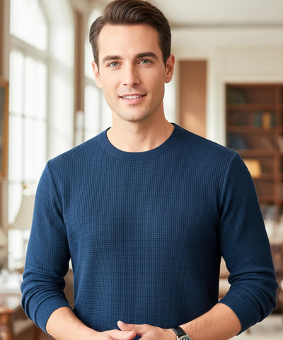 Comprar blusa masculina manga longa em malha waffle, confortável e com caimento impecável para looks casuais e modernos ANELLIMN